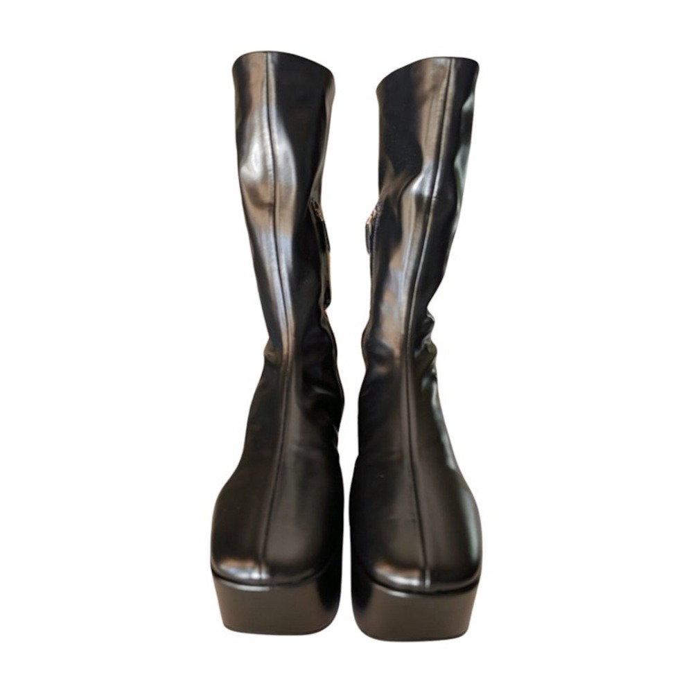 NIB PRADA Black Platform Square Toe Mid Calf Leather Sock Boots Size 39 - Picture 8 of 12